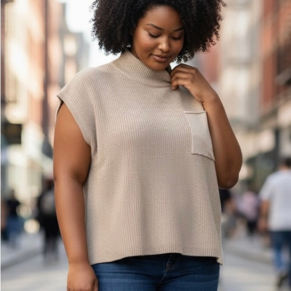 NWT Plus Size White Birch Beige Sleeveless Sweater